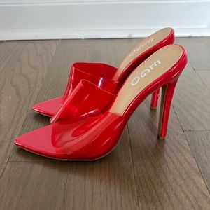 Siren Bright Red Mule Slip On Pointed Toe High Heels
